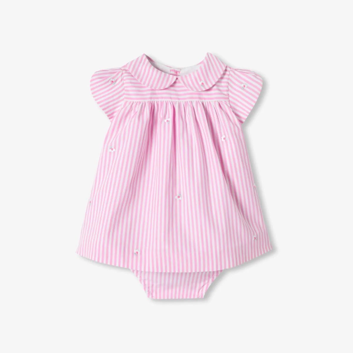 View 1 - Baby girl short-sleeved striped poplin dress