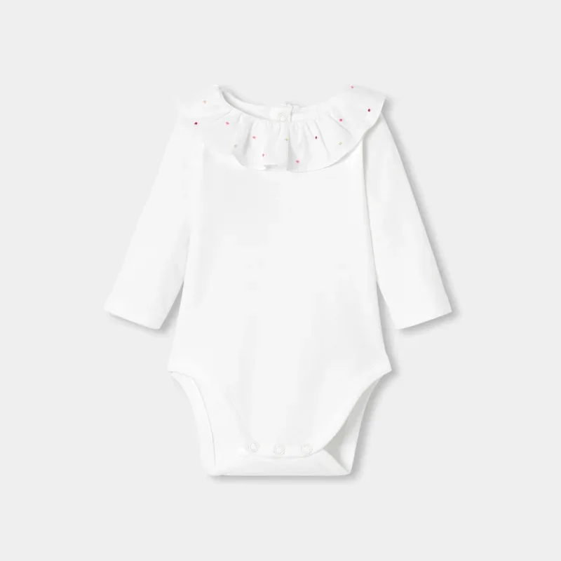 View 1 - Baby girl long-sleeved bodysuit with petal collar