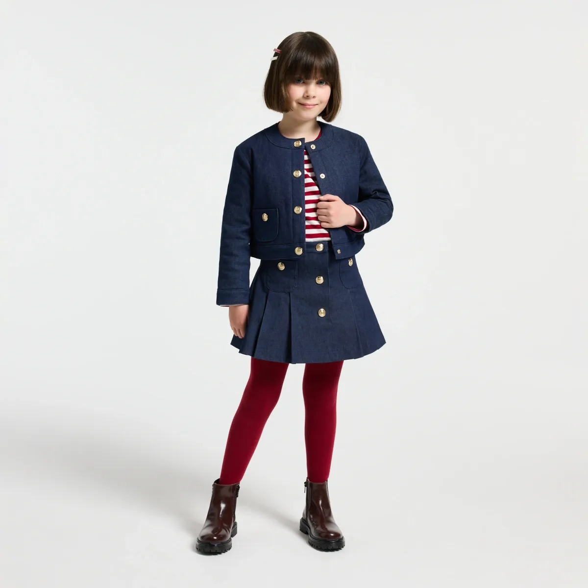 View 1 - Girl pleated denim skirt